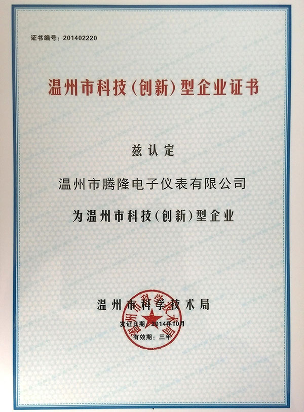 Wenzhou City Science and Technology Innovation Enterprise Certificate